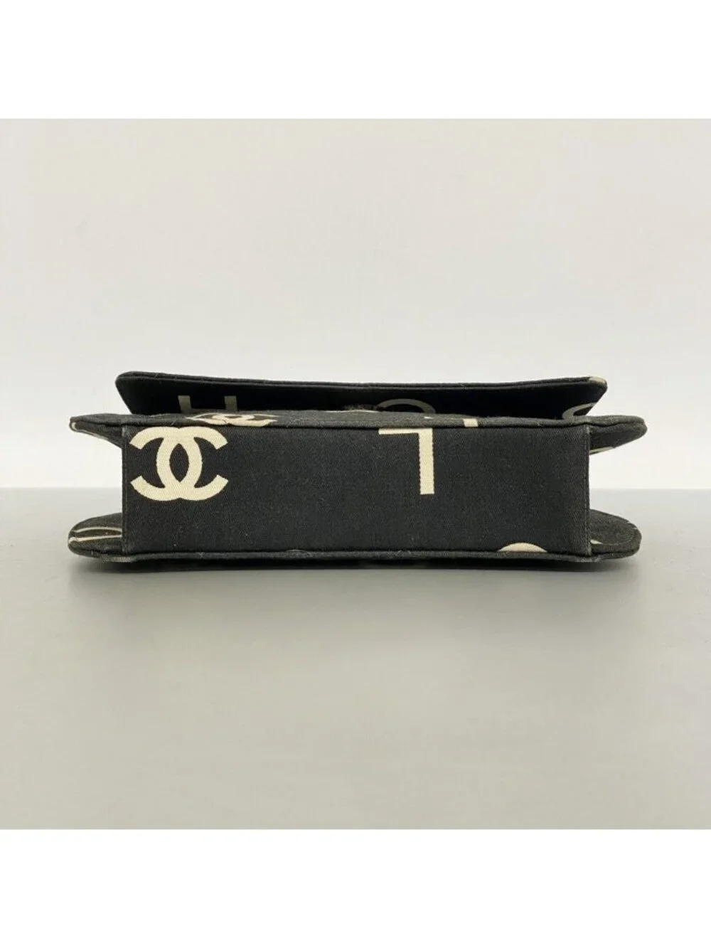 Chanel Handbag Canvas Black White Silver